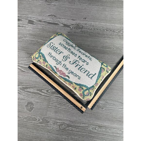 Vintage Tapestry Style Throw Pillow Floral with Sister and Friend Quote 12 x 7" - Picture 6 of 7